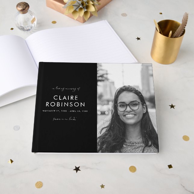 I Loving Memory Black White Photo Script Funeral Gästböcker (Framsida Öppen)