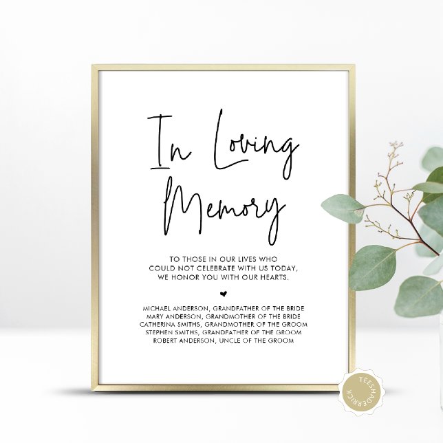 I Loving Memory, Bröllop Memorial Bord Poster (In Loving Memory, Wedding Memorial Table Sign, Forever In Our Hearts, Digital Download, Printed)