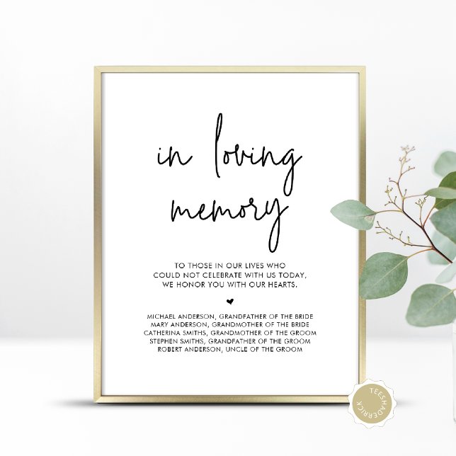 I Loving Memory, Bröllop Memorial Bord Poster (In Loving Memory, Wedding Memorial Table Sign, Forever In Our Hearts, Digital Download, Printed)