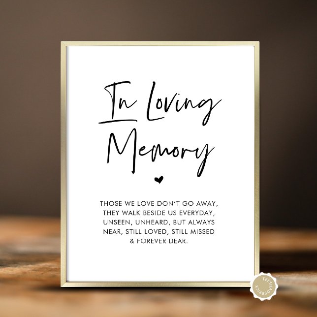 I Loving Memory, Bröllop Memorial Bord Poster (In Loving Memory, Wedding Memorial Table Sign, Unseen, Unheard, Forever Dear, Digital Download)