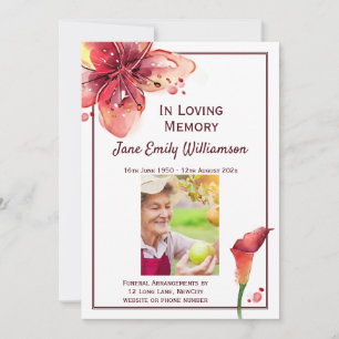 I Loving Memory Calla Lily Funeral Meddelande