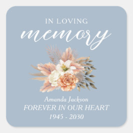 I Loving Memory Candle-etikett Dusty Blue Fyrkantigt Klistermärke