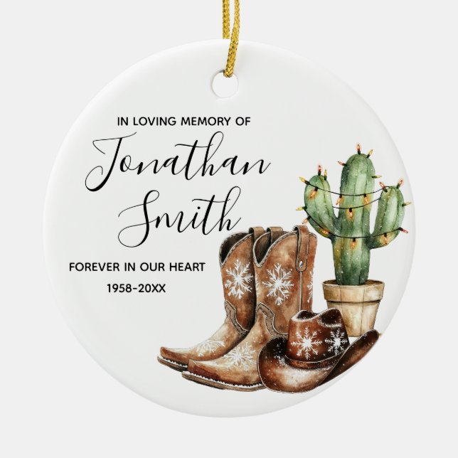 I Loving Memory Cowboy Cactus Gift Julgransprydnad Keramik (Framsidan)