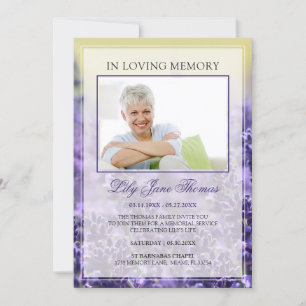 I Loving Memory Elegant Lavender Funeral Photo Inbjudningar