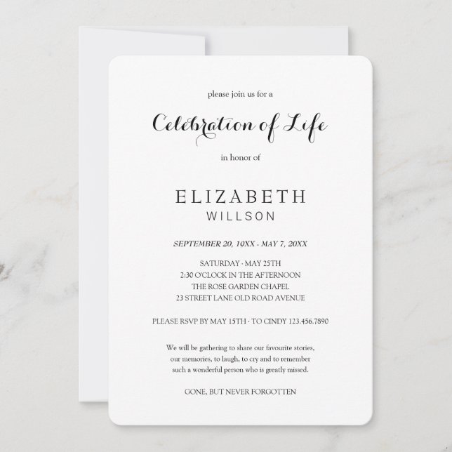 I Loving Memory Firande of Life Funeral Inbjudningar (Framsida)