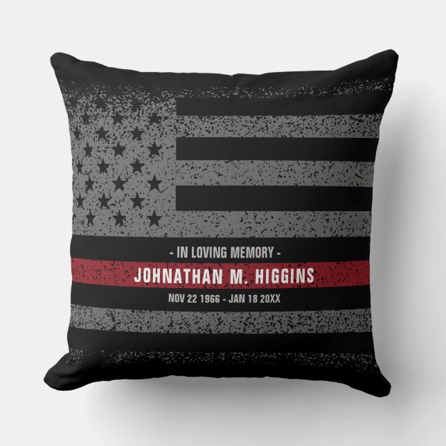 I Loving Memory FireFighter Thin Red Line Pillow Kudde (Framsida)