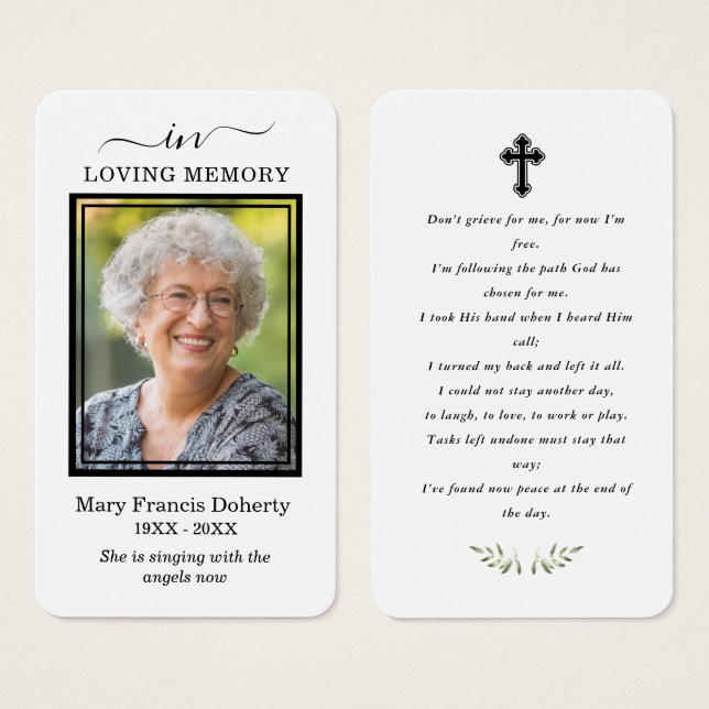 I Loving Memory Funeral Photo Prayer Card Visitkort (Framsida & baksida)