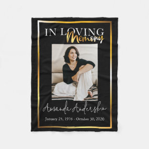 I Loving Memory Guld Funeral Memorial Photo Fleecefilt