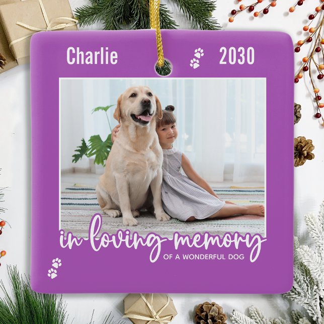 I Loving Memory Lilac Hund Photo Pet Memorial Julgransprydnad Keramik (Skapare uppladdad)