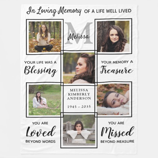 I Loving Memory Memorial Keepsaké Photo Collage Fleecefilt (Framsidan)