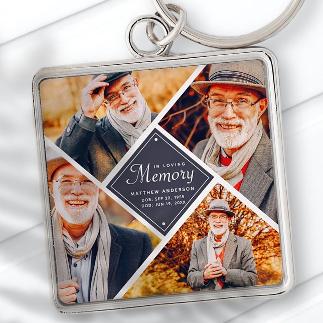 I Loving Memory Modern Multi Photo Template Fyrkantig Silverfärgad Nyckelring (Skapare uppladdad)