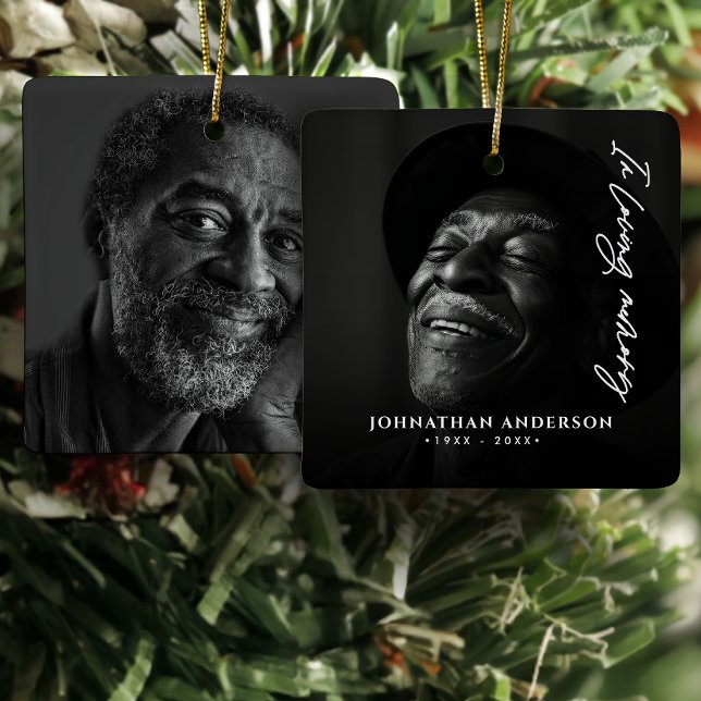 I Loving Memory Modern Script Namn & 2-foton Julgransprydnad Keramik (Skapare uppladdad)