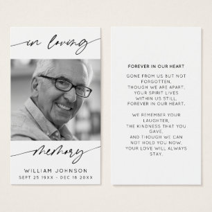 I Loving Memory Modern Script Photo Funeral Visitkort