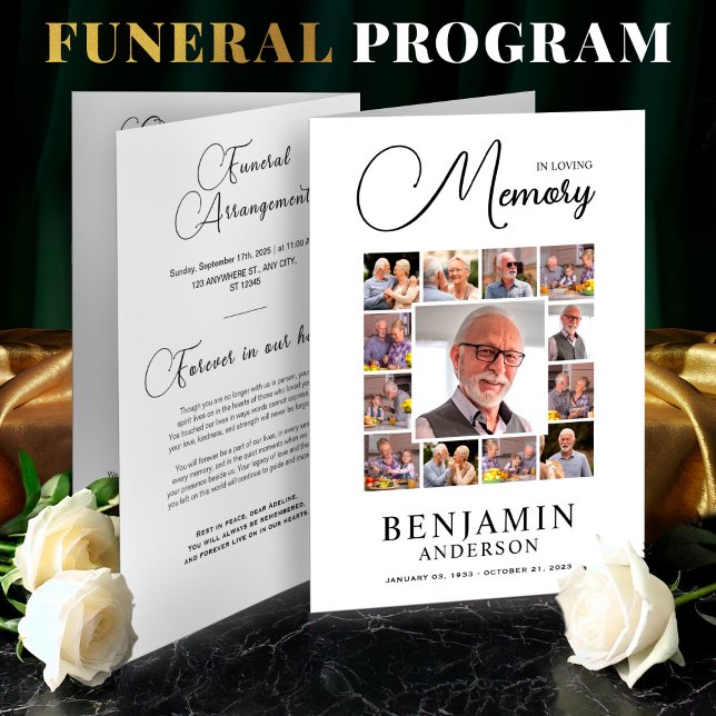 I Loving Memory Obituary Photo Collage Funeral Program (Elegant Funeral Program Template Foldable – Celebration of Life,Obituary,Photo Collage, )