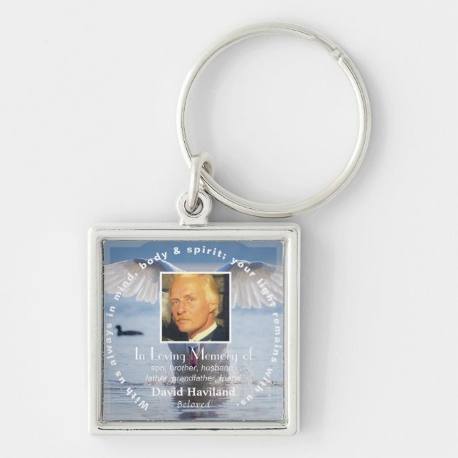 I Loving Memory of Photo Keychain HAMbyWG Fyrkantig Silverfärgad Nyckelring (Framsidan)