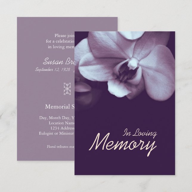 I Loving Memory Orchid DP-meddelande Inbjudningar (Fram/baksida)