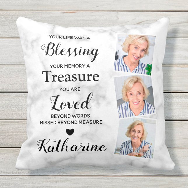I Loving Memory Personlig 3 Photo Memorial Kudde (Skapare uppladdad)