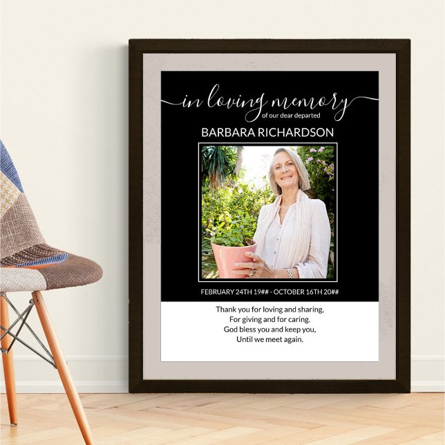 I Loving Memory Photo and Memorial Verse Funeral Poster (Funeral memorial poster to order professionally printed or as a printable digital download)