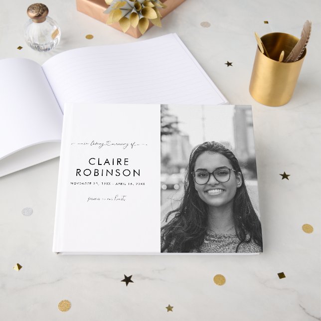 I Loving Memory Photo Heart Script Funeral Classy Gästböcker (Framsida Öppen)