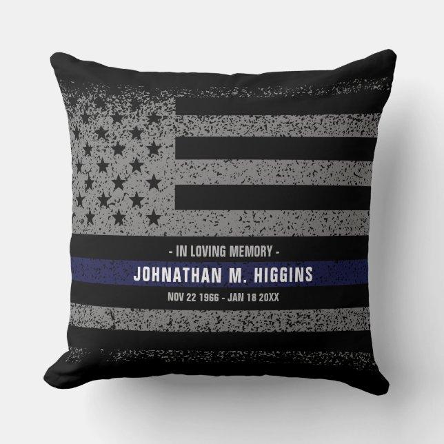 I Loving Memory Police Thin Blue Line Pillow Kudde (Framsida)