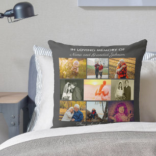 I Loving Memory Quote och 9 Photo Collage Grått Kudde