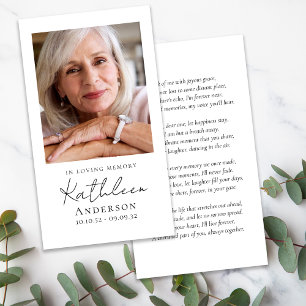 I Loving Memory Script Funeral Prayer Card Visitkort