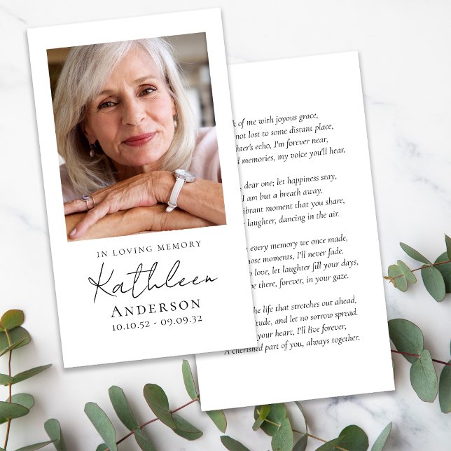 I Loving Memory Script Funeral Prayer Card Visitkort (Skapare uppladdad)