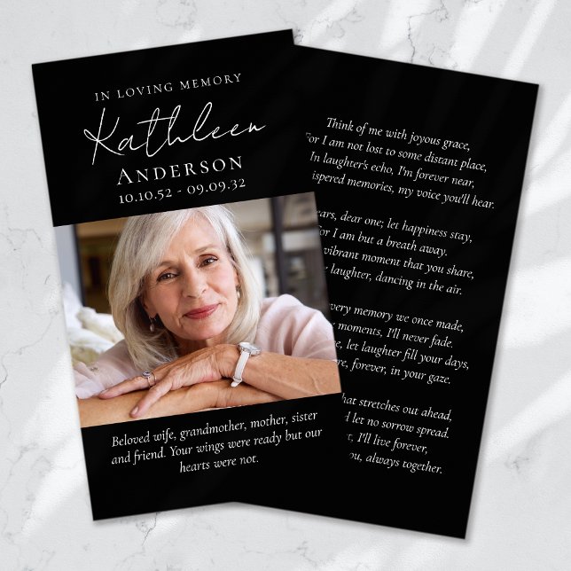 I Loving Memory Script Funeral Prayer Card Visitkort (Skapare uppladdad)