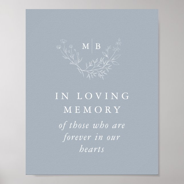I Loving Memory Sign Dusty Blue Monogram Bröllop Poster (Framsidan)
