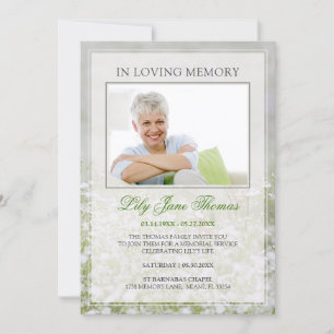 I Loving Memory Simple White Meadow Funeral Photo Inbjudningar