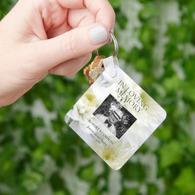 I Loving Memory White Flowers Photo Keychain Nyckelring (Hand)
