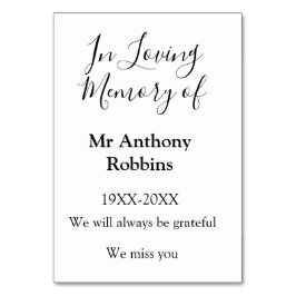 I Loving minne av namn begravningsminne Bordsnummer