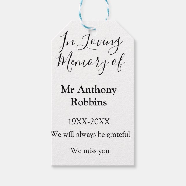 I Loving minne av namn begravningsminne Presentetikett (Framsidan)