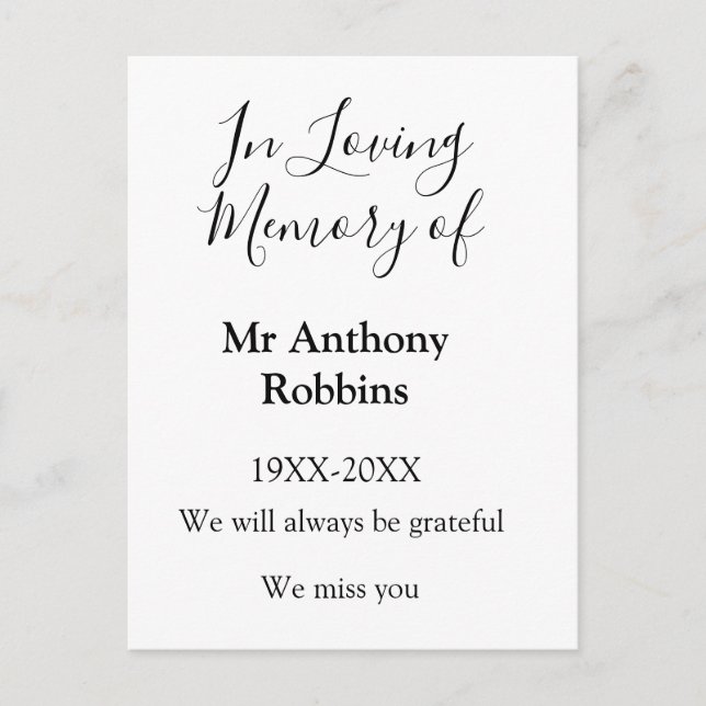 I Loving minne av namn begravningsminne Vykort (Framsida)