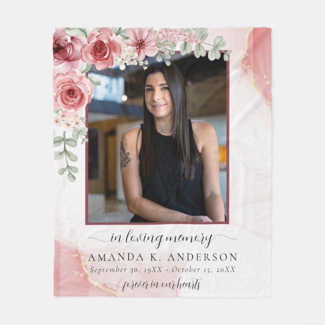 I LovMemory  Red Flower Funeral Fleecefilt (Framsidan)