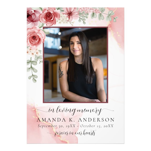 I LovMemory  Red Flower Funeral Fototryck (Framsidan)