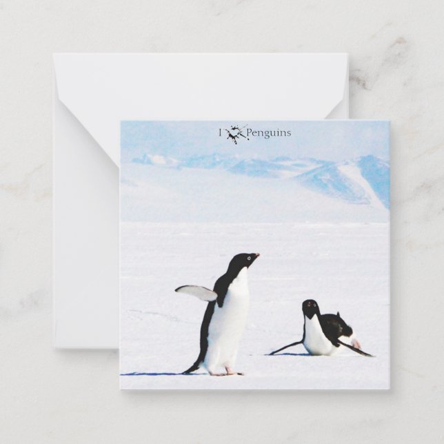 I Luv (Heart) Penguins Note Card Anteckningskort (Framsida)