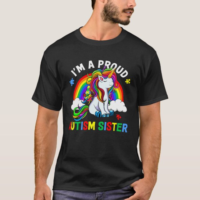 I m A Proud Autism Sister Autism Awareness Rainbow T Shirt (Framsida)