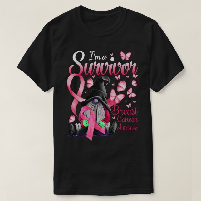 I’m A Survivor Gnome Pink Ribbon Breast Cancer Awa T Shirt (Design framsida)