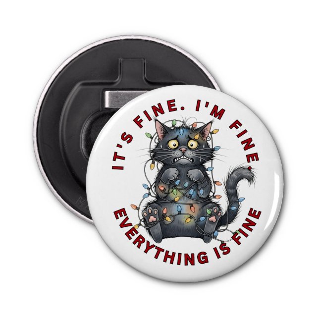 I’m Fine Everything Is Fine Funny Christmas Cat Flasköppnare (Framsidan)