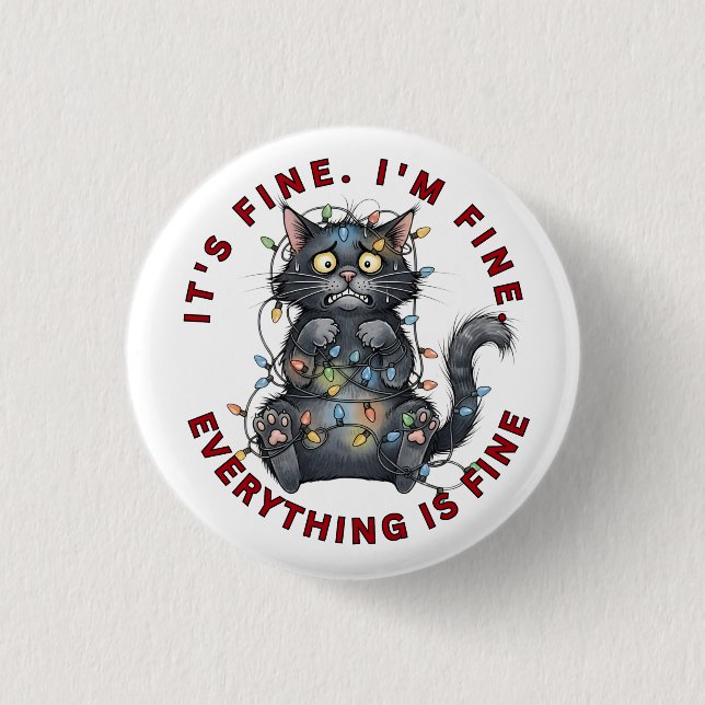 I’m Fine Everything Is Fine Funny Christmas Cat Knapp (Framsida)
