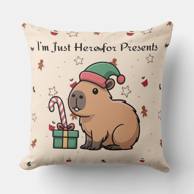 I’m Just Here for the Presents | Cute Capybara Chr Kudde (Framsida)