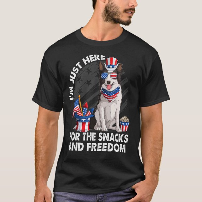 I m just here for the snack & freedom border colli t shirt (Framsida)