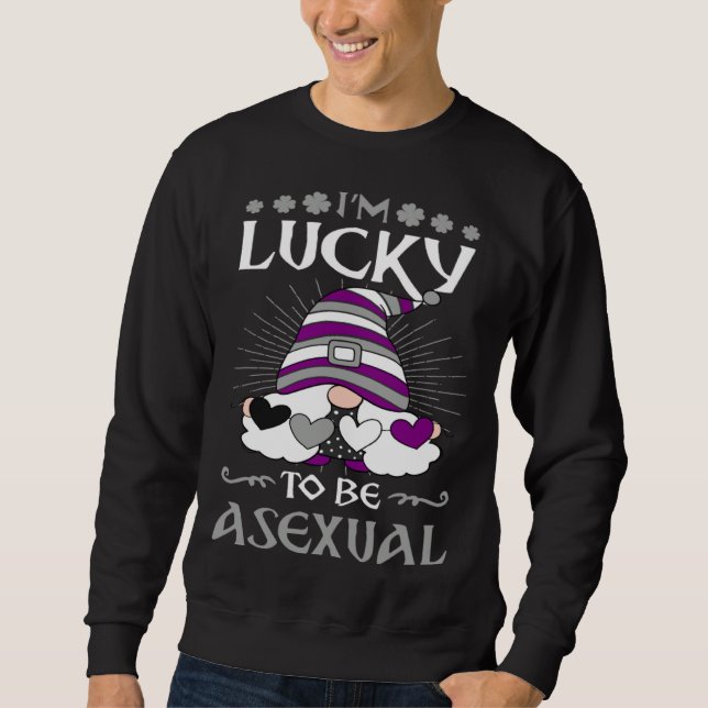 I m Lucky To Be Asexual Pride St Patricks Day Gnom Lång Ärmad Tröja (Framsida)