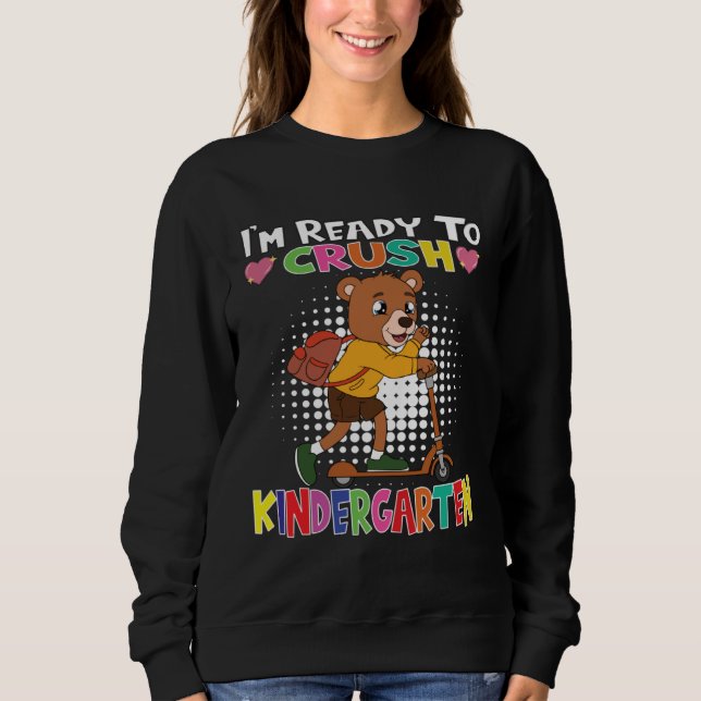 I m Ready To Crush Kindergarten Bear With Scooter T Shirt (Framsida)