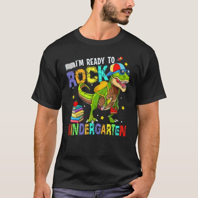 I m Ready To Rock Kindergarten Cool Dino Boys Back T Shirt (Framsida)
