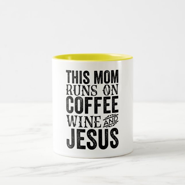 I Mamma Springa på Kaffe Vin och Jesus Två-Tonad Mugg (Center)