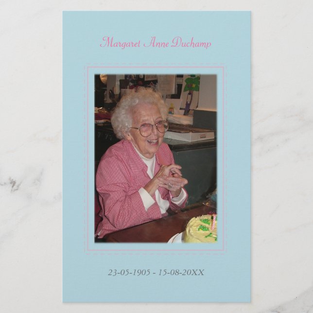 I Memoriam Loving Memory Funeral Photo Hand Out Flygblad (Framsidan)