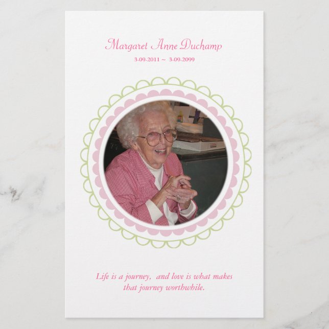 I Memoriam Loving Memory Funeral Photo Hand Out Flygblad (Framsidan)