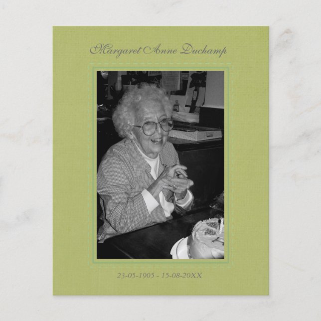 I Memoriam Memory Dödsmeddelande Photo Flygblad (Framsidan)